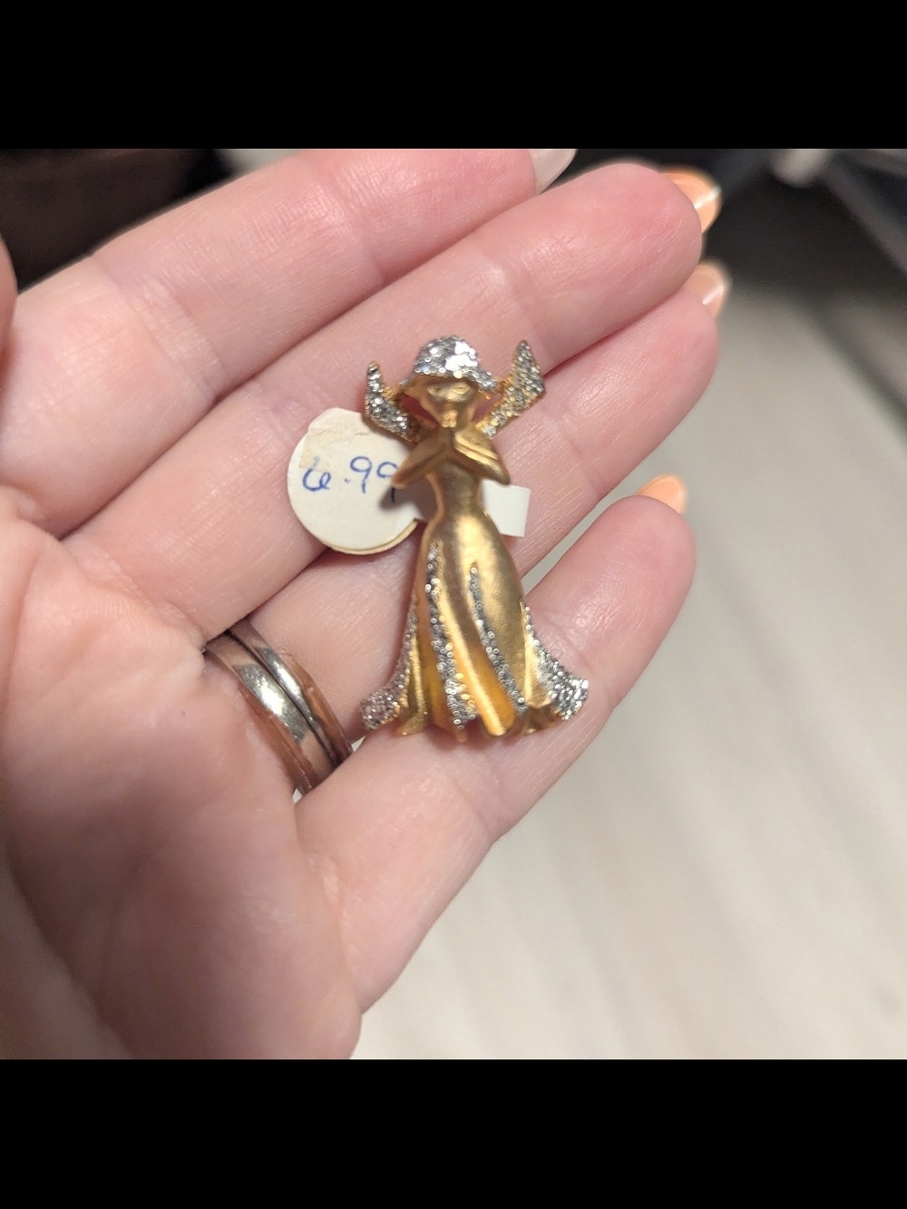 Gold-tone Angel Brooch with Clear Crystal Accents